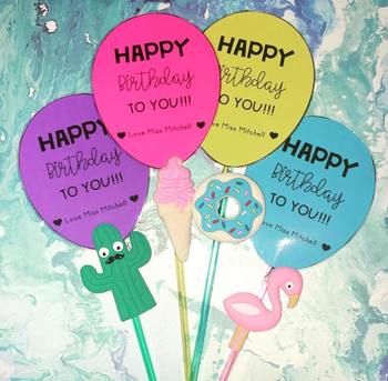 Preview of Birthday Balloon For Straws Template