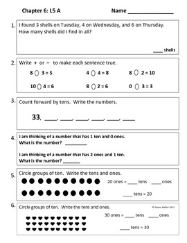 Harcourt Go Math Common Core Daily Spiral Review for 1st Grade - Chapter 6