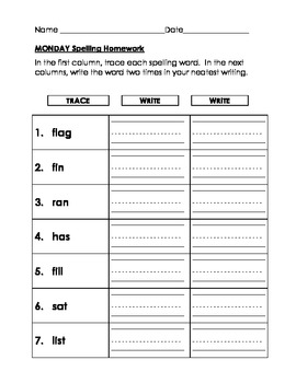 spelling homework packets