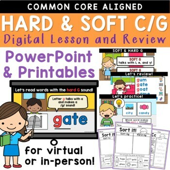 Preview of Hard C Soft C and Hard Soft G Phonics PowerPoint Lesson and Worksheets