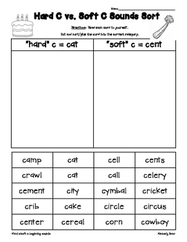 grade worksheets soft c 1st Sorting Activity Worksheet Soft by C 4 Hard Sound vs. C