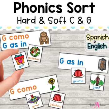 Preview of Hard & Soft C and G Phonics Sort | in English & Spanish | Dual Language