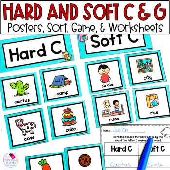 Preview of Hard and Soft C and G Phonics Worksheets, Posters, Word Sort, and Game