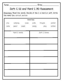 hard and soft c phonics assessment by hope blumenthal tpt