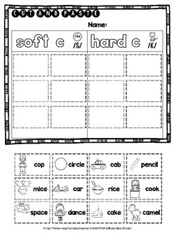 hard and soft c sorts cut and paste worksheets by busy bee studio