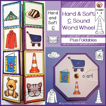 Preview of Hard and Soft C Sound Word Wheels and foldable worksheets
