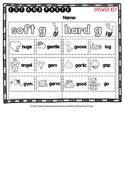 hard and soft g sorts cut and paste worksheets by busy bee studio