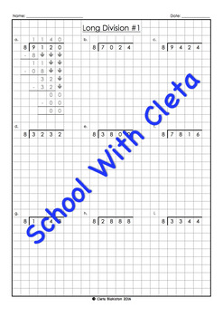 hard long division place value worksheets 4 digit dividends 8 as the divisor