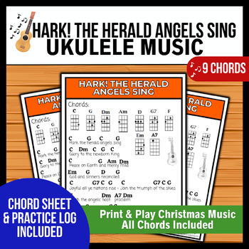 Preview of Hark! The Herald Angels Sing Ukulele Lead Sheet → Print & Play Carol Music