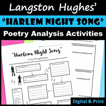Preview of Harlem Night Song Langston Hughes Poetry Activities - PDF & Digital