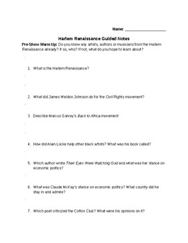 Preview of Harlem Renaissance Guided Notes