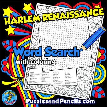 Preview of Harlem Renaissance Word Search Puzzle with Coloring | Black History Month