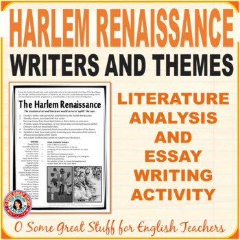 Preview of Harlem Renaissance Writers and Themes Literature Analysis Writing Activity
