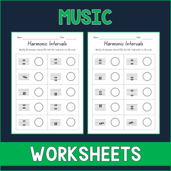 Preview of Harmonic Intervals Music Notes Worksheets - Test Prep - Sub Plan - Assessment
