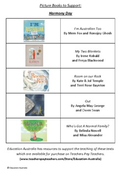 Preview of Harmony Day - A Picture Book List - 15 Picture Books To Support