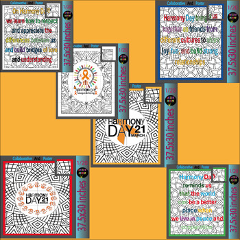 Preview of Harmony Day Collaborative Coloring Poster Bulletin Board Everyone Belongs Bundle