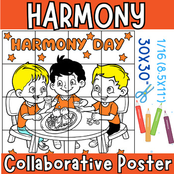 Preview of Harmony Day Collaborative Poster Coloring Puzzle Class Decor