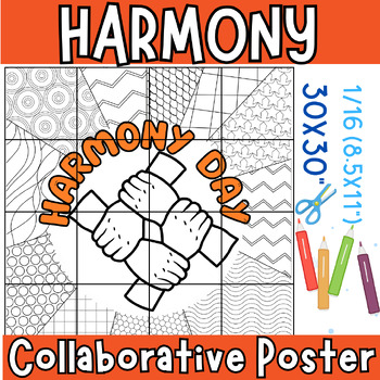 Preview of Harmony Day Coloring Collaborative Poster- Bulletin Board Craft Activities