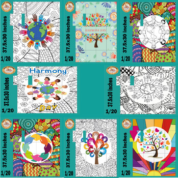 Preview of Harmony Day Coloring pages Collaborative Poster activity Bulletin Board Bundle