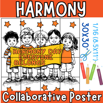 Preview of Harmony Day Colouring Collaborative Poster Bulletin Board Craft