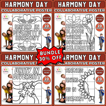 Preview of Harmony Day Kindness Collaborative Coloring Poster Bundle | Unity in Diversity