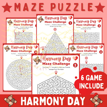 Preview of Harmony Day Maze logic puzzle Math & literacy Game brain break Activity 7th 8th