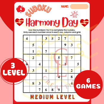 Preview of Harmony Day SUDOKU critical thinking morning work math activities middle 7th 8th