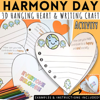 Preview of Harmony Day/Week 3D Heart Hanging Display | Craft & Writing Activity | Templates