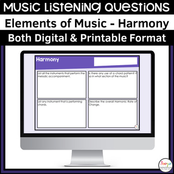 Preview of Harmony Elements of Music Listening Questions for Song Analysis & Assessment