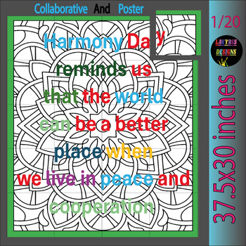 Preview of Quote Harmony Day Collaborative Coloring Poster Bulletin Board |Everyone Belongs