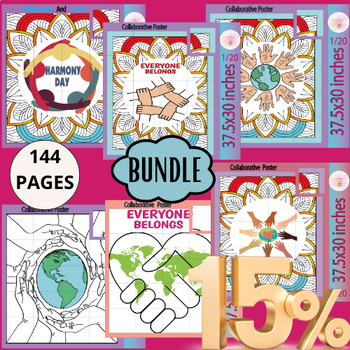 Preview of Harmony day Collaborative posteres | Everyone Belongs Bulletin Board Bundle