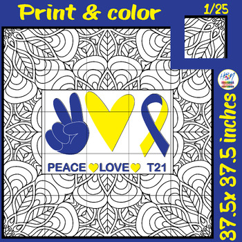 Preview of Harmony of Hearts: Peace Love & T21 Down Syndrome Awareness Coloring Poster