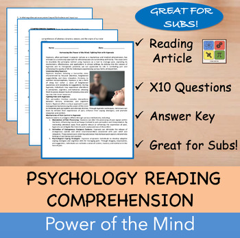Preview of Harnessing the Power of the Mind - Psychology Reading Passage - 100% EDITABLE