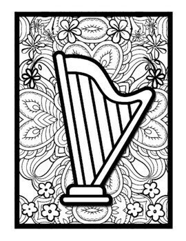 Harps Instrument Mindfulness Mandala Coloring Pages, Music Coloring ...