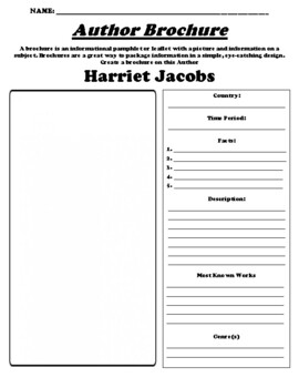 Preview of Harriet Jacobs "Author Brochure" WebQuest & Worksheet