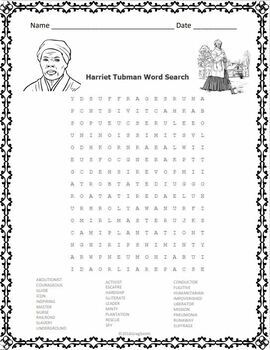 harriet tubman word search puzzle black history month