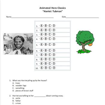 Preview of Harriet Tubman Animated Hero Classics Video Quiz 