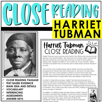Preview of Harriet Tubman Close Reading | 3rd-6th Grade | Black History Month