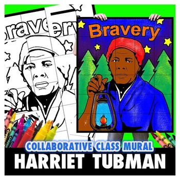Preview of Harriet Tubman Black History Art Class Group Mural Coloring Project Lesson