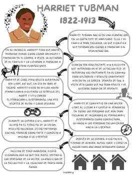 Preview of Harriet Tubman - Historia y Actividades Divertidas; A Worksheet in Spanish