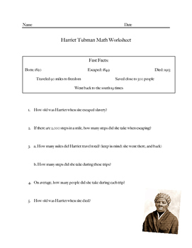 Preview of Harriet Tubman Math Worksheet