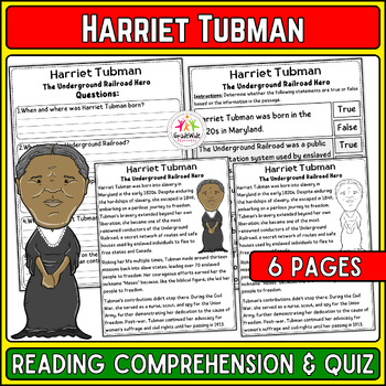 Preview of Harriet Tubman Nonfiction Reading & Quiz | Black History Month Activity, BHM Art
