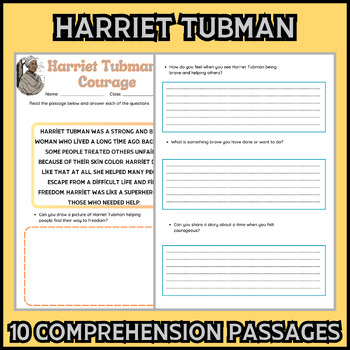 Preview of Harriet Tubman Reading Comprehension Passages {BHM Activities 1st 2nd Grade} |