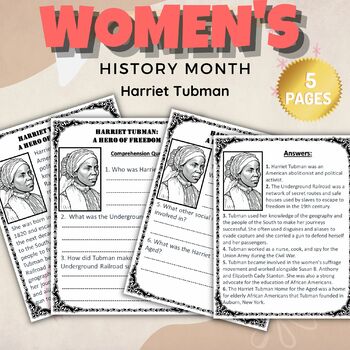 Preview of Harriet Tubman  Reading Comprehension Passages Women's History Month