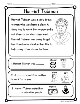 Preview of Harriet Tubman Reading Passage - K/1