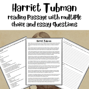 Preview of Harriet Tubman Reading Passage With Comprehension and Essay Questions