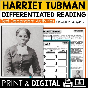 Preview of Harriet Tubman Reading Passage and Activities