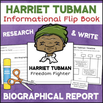 Preview of Harriet Tubman Report Writing Flip Book BIOGRAPHY TEMPLATE + Timeline Activity