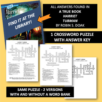 Harriet Tubman TRUE BOOK Questions and Crossword Puzzle by Staci