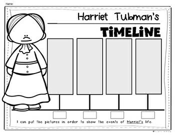 Harriet Tubman Timeline for Kindergarten and First Grade Social Studies